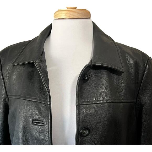 WINLIT Women's Large Classic Black Leather Button Down Coat Jacket Quilted - Picture 4 of 8